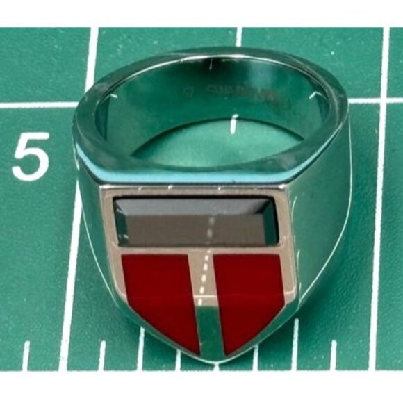 Swarovski Men's Red Enamel and Black Crystal  Ring Size   8 -8 1/4 - Picture 1 of 9